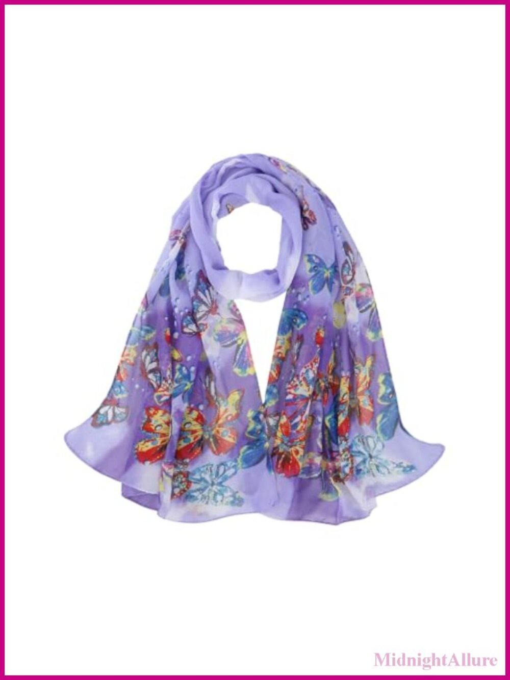 Chiffon Scarf Lightweight Sheer Shawl Wrap Butterfly Print 62x20